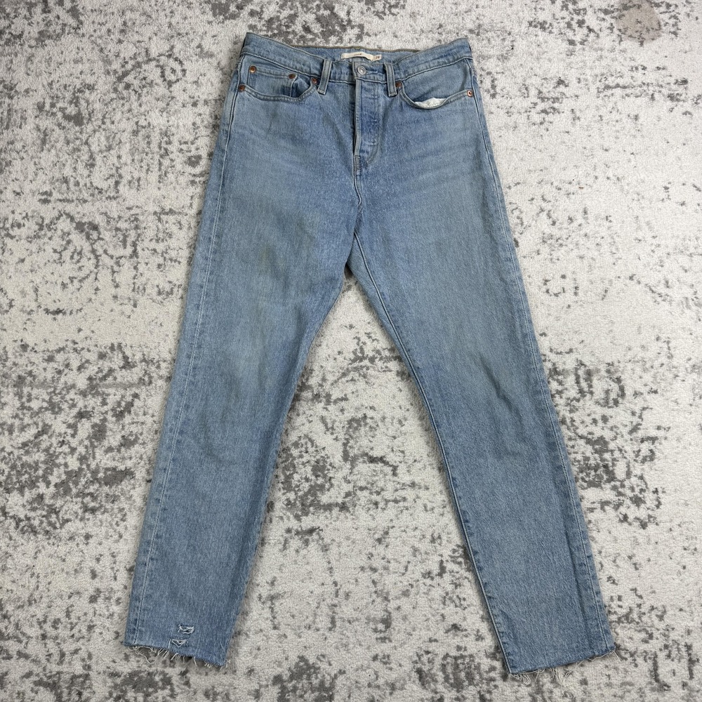 Levi's Jeans Womens 28 Blue Wedgie High Rise Slim Mom Raw Hem Denim Cropped